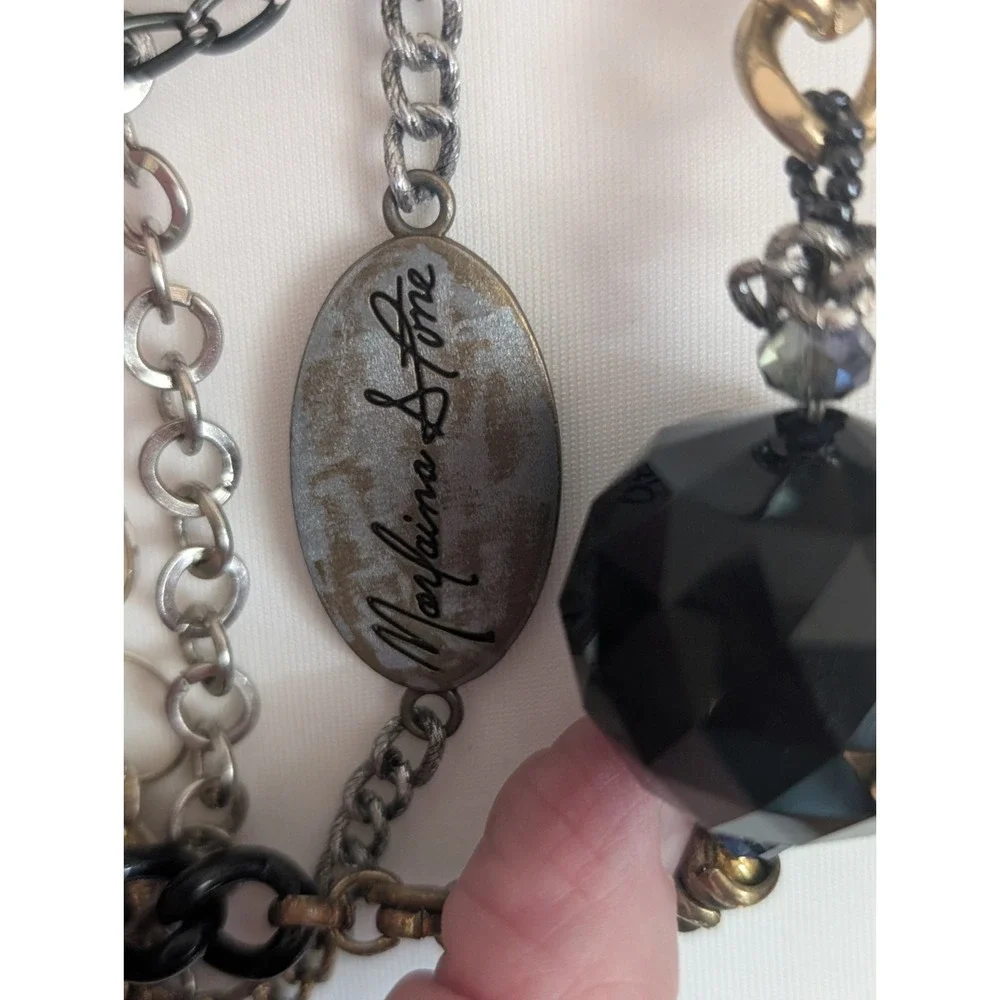 Morfina & Stone Designer Statement Necklace Chunky Mixed Chain Black Faceted...
